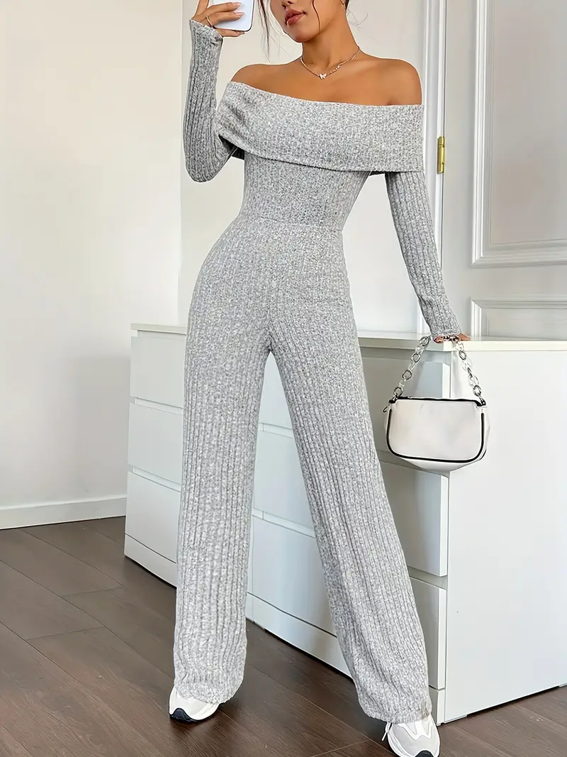 Geribde jumpsuit met schouderbandjes - Afbeelding 2