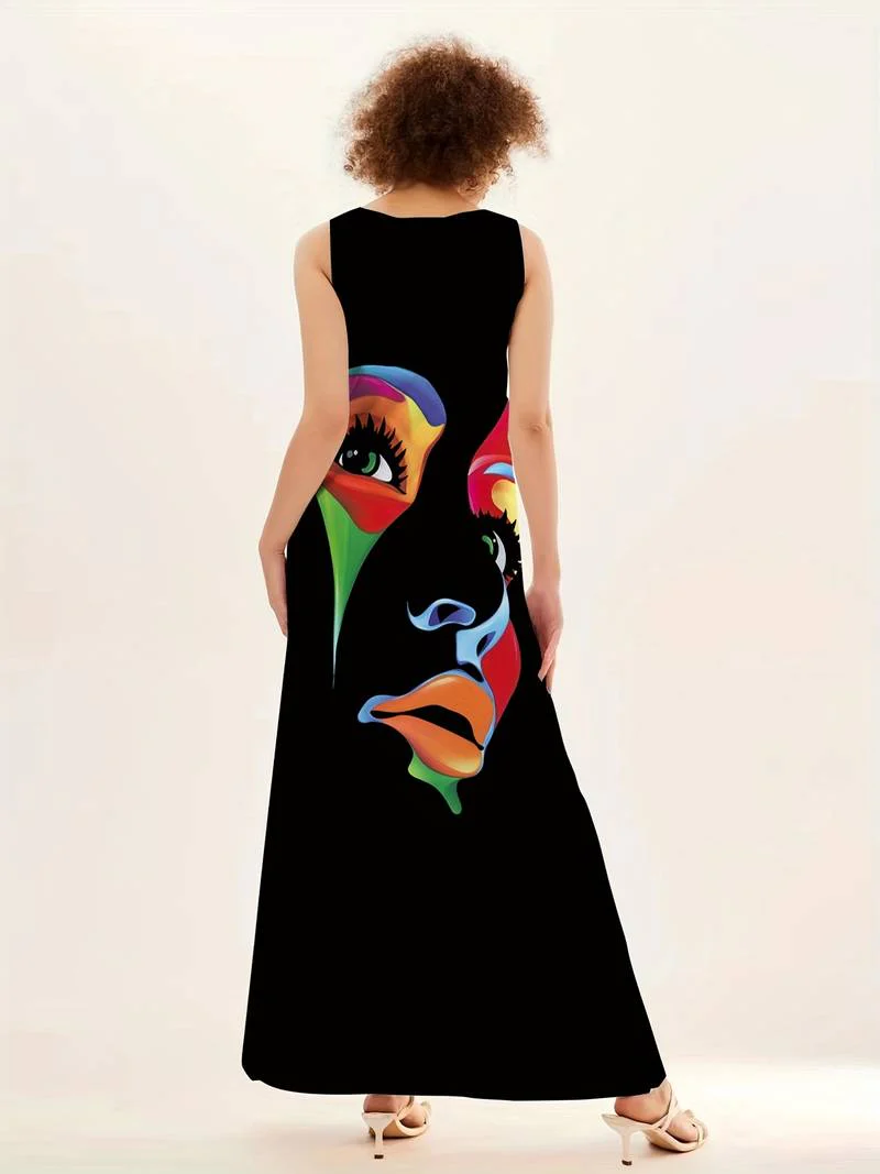 Maxi-jurk met abstracte gezichtsbedrukking - Afbeelding 5