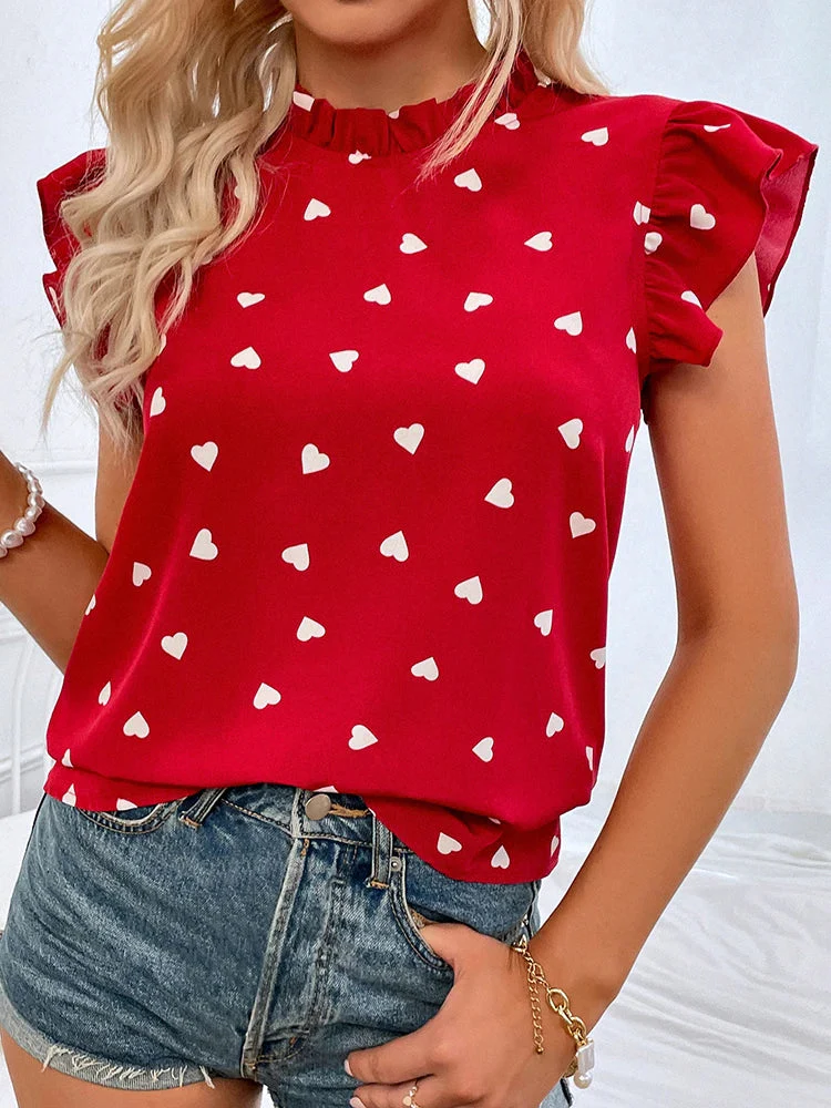 Chiffon blouse met ruches en korte mouwen - Afbeelding 3