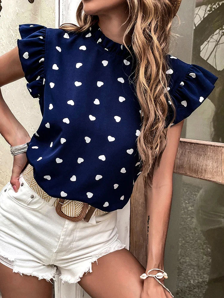 Chiffon blouse met ruches en korte mouwen - Afbeelding 4