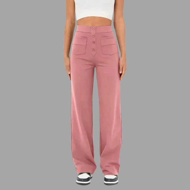 Uitlopende broek met hoge taille en opgezette zakken - Afbeelding 9