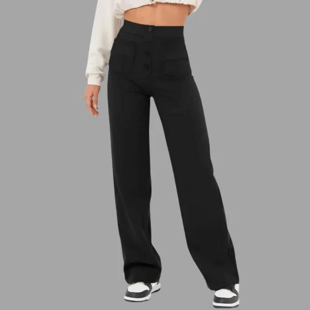 Uitlopende broek met hoge taille en opgezette zakken - Afbeelding 3