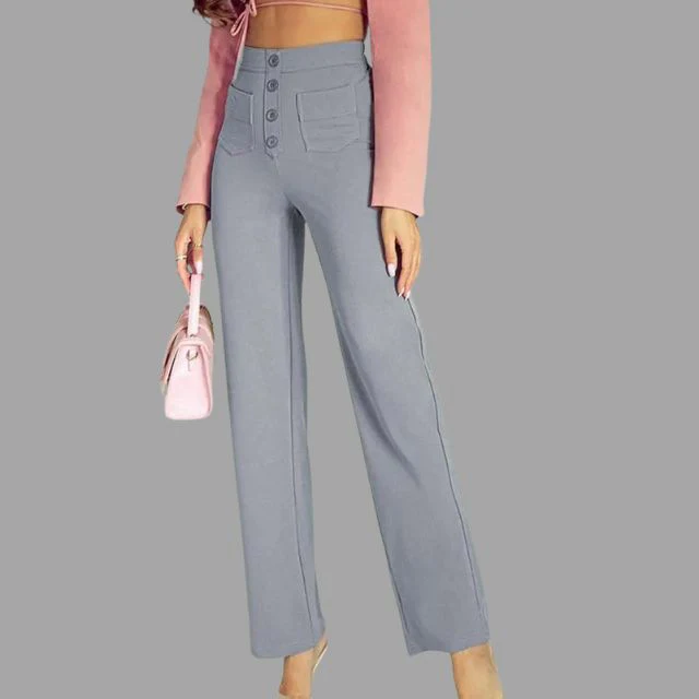 Uitlopende broek met hoge taille en opgezette zakken - Afbeelding 8