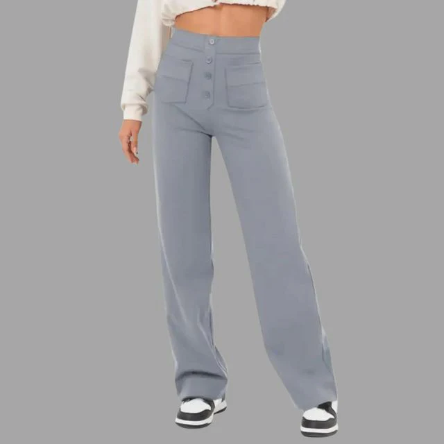 Uitlopende broek met hoge taille en opgezette zakken - Afbeelding 6