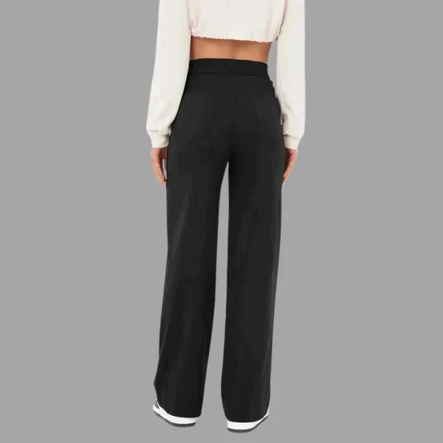 Uitlopende broek met hoge taille en opgezette zakken - Afbeelding 5