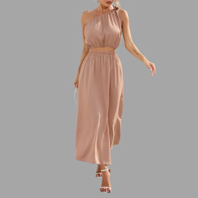 One-shoulder satijnen outfit met geknikte taille - Afbeelding 5