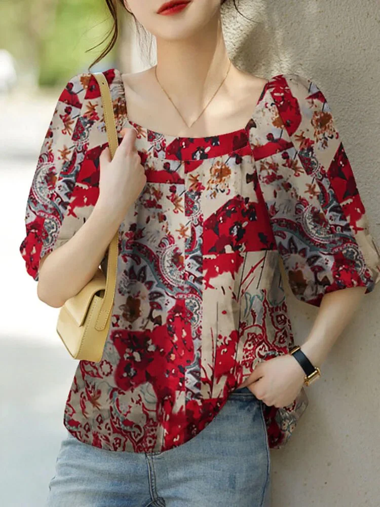 Vrouwen Abstracte Kunstprints Blouse - Afbeelding 4