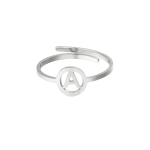 Ring met letter zilver A-Z